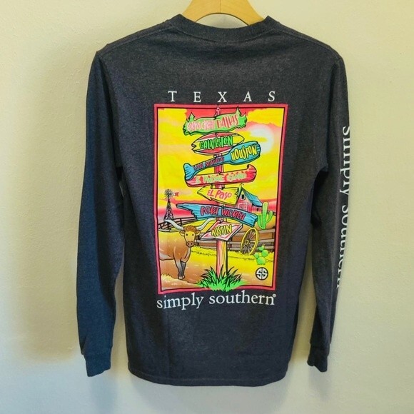 Simply Southern Texas State Long Sleeve Charcoal T-Shirt in Size Small - Picture 5 of 8